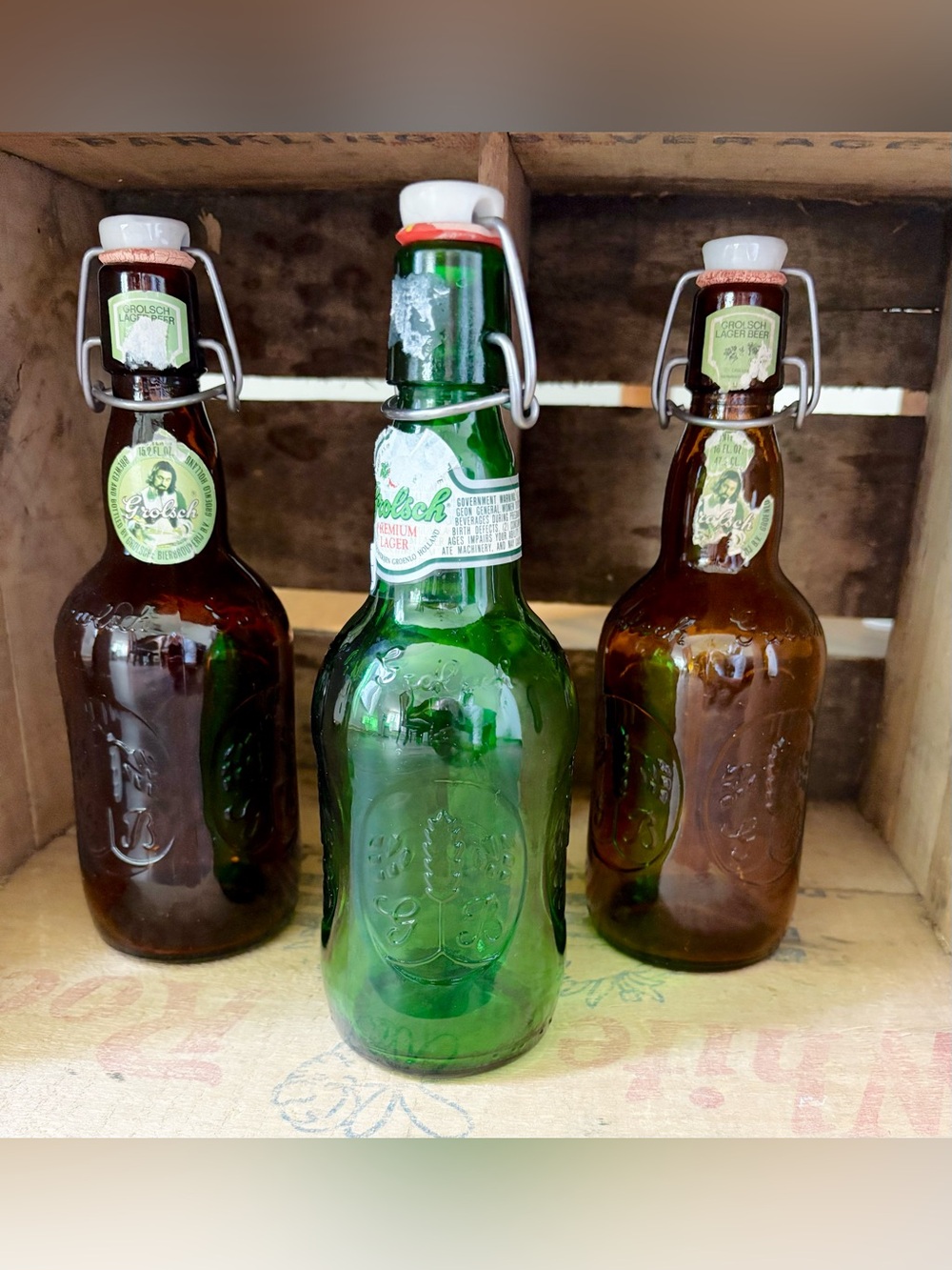 Grolsch Swing-Top Three Beer Glass Bottles